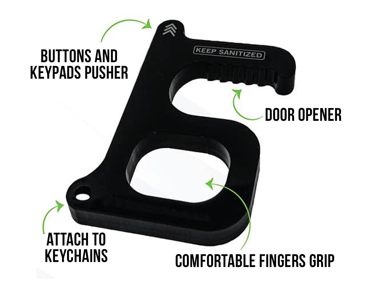 TK-001 Touch-less Key Chain Size 4 x 5” (Large) or  or 2.5 x 1.5” (Mini)- Touch Free Door Opener Contactless No Touch Tool Key Chain Antimicrobial Hygienic Door Pull No Virus No Germs Risk Prevention